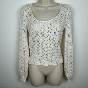 Forever 21 White Crocheted Cut Out Sweater sz S Y2K Romantic Cottagecore Dainty
